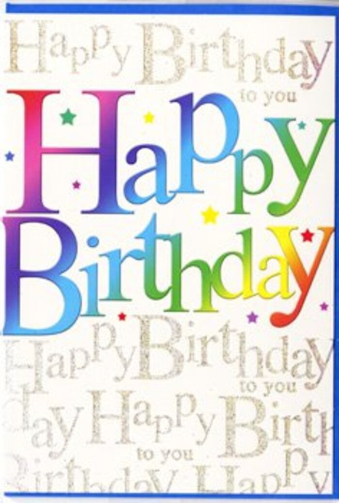 In this image, a colourful birthday card stands proudly, its front an eye-catching blend of modern vibrancy and classic charm, echoing the friendly character of Feltham. The central focus is the phrase Happy Birthday, displayed in large, confident letters that occupy most of the card's surface. Each letter is bathed in a flowing rainbow gradient that runs from intense shades of ruby and plum into gleaming orange and soft coral, then transitions into lemon yellow, teal blue, and leafy green. The blend is gentle and continuous, giving the impression of colours dissolving into each other like inks in water or petals fading delicately from one hue to another. Surrounding and slightly behind this main greeting is a field of fine, looping gold script, repeating Happy Birthday to you in a narrow, elegant cursive that winds gracefully across the card. The metallic gold catches and reflects the light in a subtle way, like the glint of sunlight on car roofs near the local station, adding a touch of understated glamour rather than bold glitter. This repeated script creates a sense of layered depth, as if a soft chorus of birthday wishes lies beneath the strong central voice of the main text. Small specks and light-catching dots are sprinkled across the surface, echoing confetti scattered after a toast or the sparkle of candles on a birthday cake. The card's finish appears smooth and sleek with a refined shine, enhancing both the saturated colours and the luminous gold lettering. Overall, the design feels joyful and thoughtfully crafted-a perfect visual companion to a heartfelt birthday message shared with loved ones in and around Feltham.